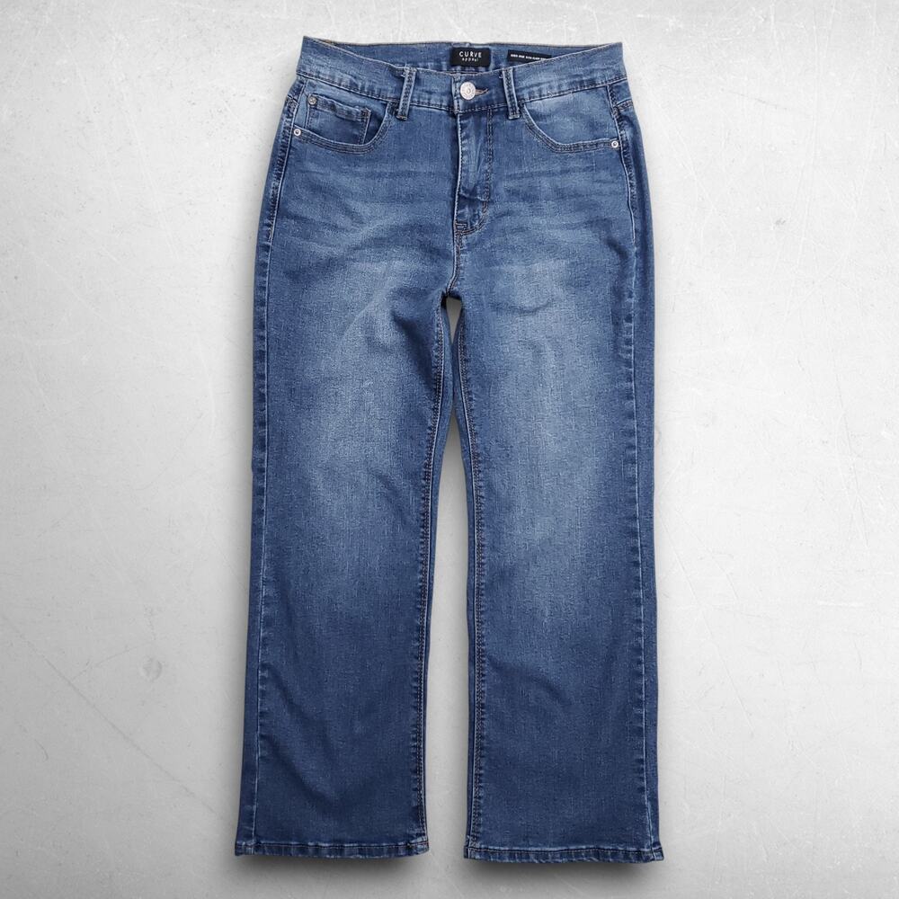 Curve Appeal High Rise Kick Flare Ankle Jeans Faded Stretch‎ Women 6 Blue